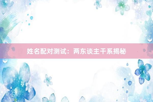 姓名配对测试：两东谈主干系揭秘